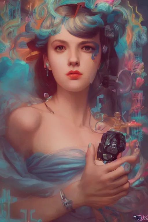 Image similar to emma watsson portrait of a vaporwave girl in a cluttered 9 0 s bedroom, by artgerm, tom bagshaw, gerald brom, vaporwave!, vaporwave colors!, 4 k, lo fi colors, lo fi, 4 k, hd,