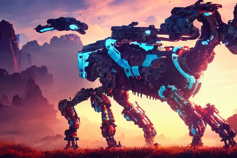 Image similar to grazer machine creature robot of horizon forbidden west horizon zero dawn radiating a glowing aura global illumination ray tracing hdr fanart arstation by ian pesty and alena aenami artworks in 4 k