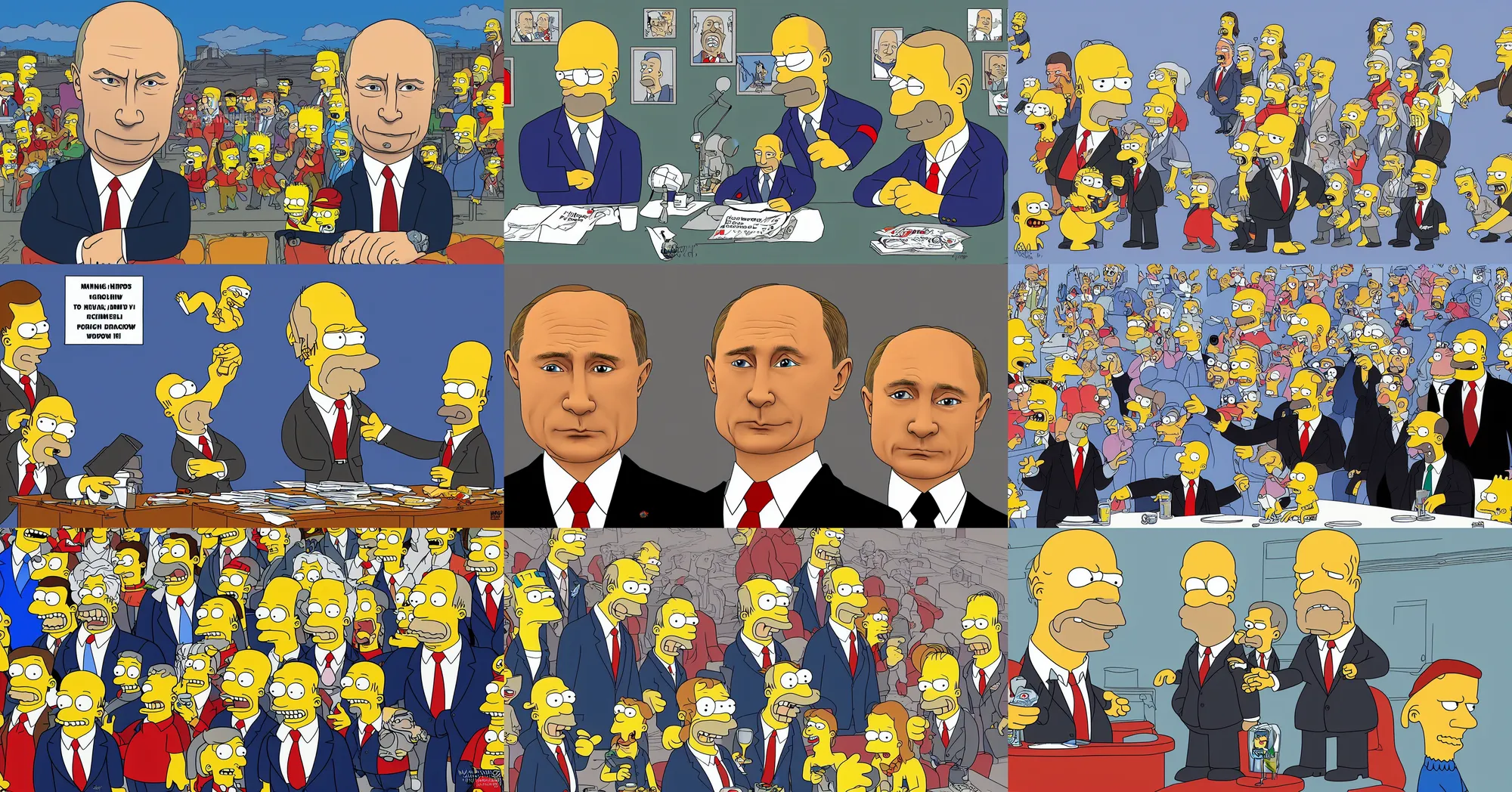 Prompt: vladimir putin in simpsons, digital art, by matt groening