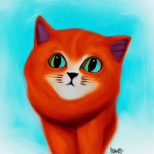 Image similar to A fuzzy orange cat. Sitting on planet earth. digital painting, in the style of Pixar