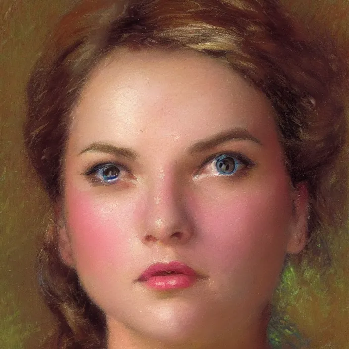 Prompt: portriat of female face, thomas kinkade