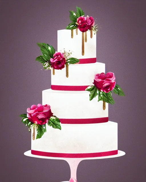 Prompt: elegant porcelain raspberry wedding cake dripping fondant, stylized, sparkling, glitter, gilding, ornate, sylvain sarrailh, artstation