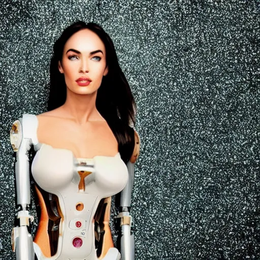 Image similar to a megan fox robot growing neurons all across its shiny metal shell, romanticism portrait