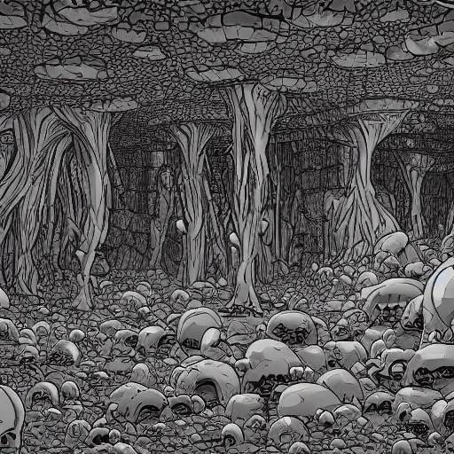 Image similar to in the style of ghostshrimp and deathburger and laurie greasley an underground cave where the nephilim hide, highly detailed, 8k wallpaper