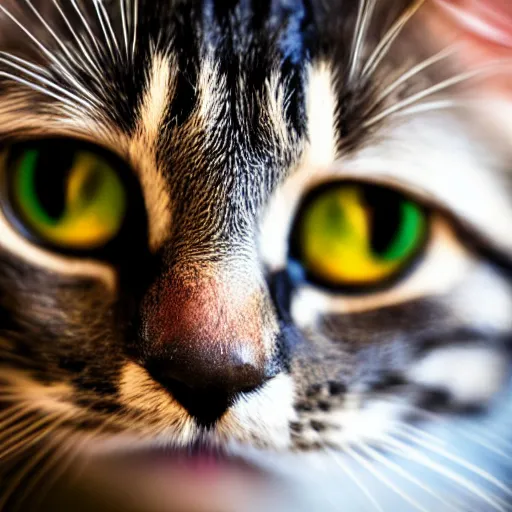 Prompt: a high detail closeup macro photograph of a cat