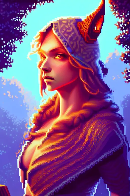 Image similar to freya, beautiful detailed pixelart by albertov, intricate details, beautiful, dithered gradients, volumetric lighting, cgsociety, artstation, smooth, sharp focus, 2 d illustration, amazing art by dan mumford, old school computer game graphics, crpg, d & d, pixel art