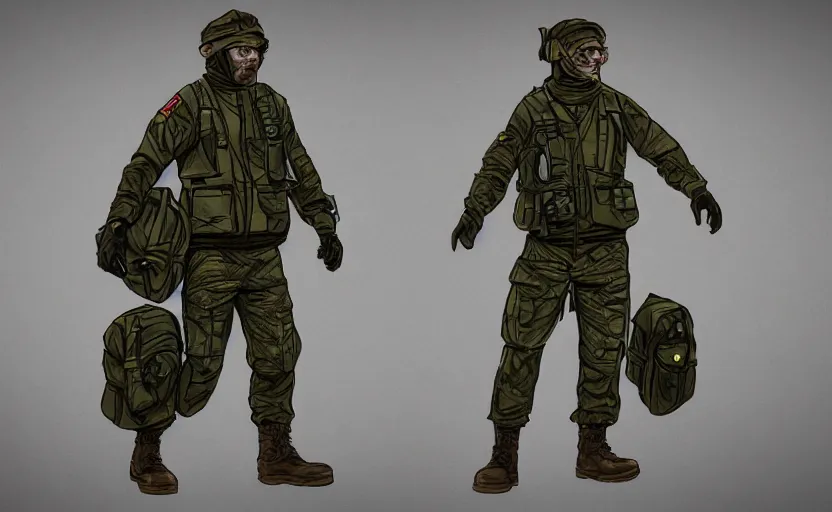 Image similar to clothes design of scientist soldier survivalist character gang, hyperrealistic, beautifully rendered