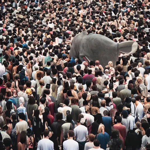 Image similar to a 3 0 foot tall man walking among the crowd