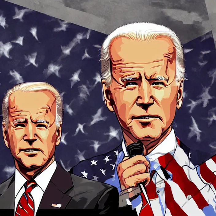Prompt: Joe Biden, GTA Cover art, Art by Stephen Bliss