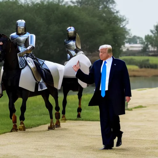 Prompt: donald trump as a knight, shinning armor, open visor helmet