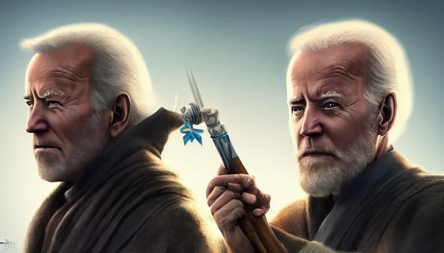 Image similar to joe biden is obi - wan kenobi, movie poster, hyperdetailed, artstation, cgsociety, 8 k