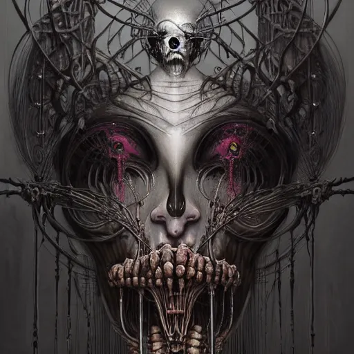 Image similar to a portrait of a beautiful biomechanical goddess of death, horror concept art by giger and beksinski and szukalski and wlop and pete mohrbacher, digital art, highly detailed, intricate, sci-fi, sharp focus, Trending on Artstation HQ, deviantart, unreal engine 5, 4K UHD image