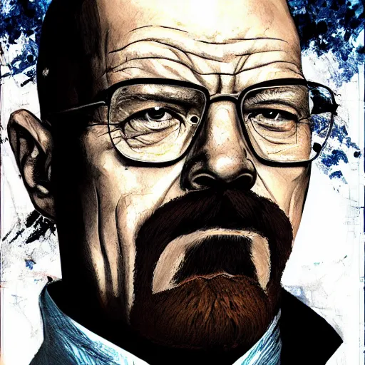 Prompt: walter white with an afro and a giant mustache, digital painting masterpiece, gorgeous brush strokes, advanced lighting technology, by shigenori soejima