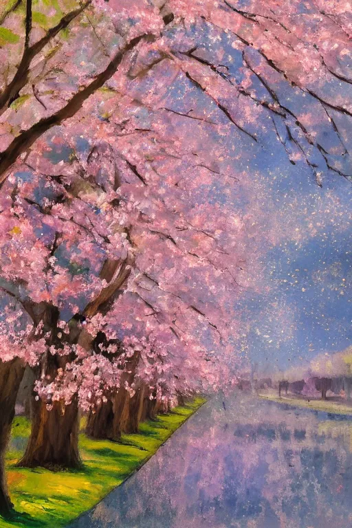 Image similar to Hanami flowers in impressionism style