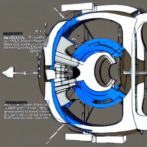 Image similar to engineering blueprints of most probably method of anti gravity, faster than light travel engine