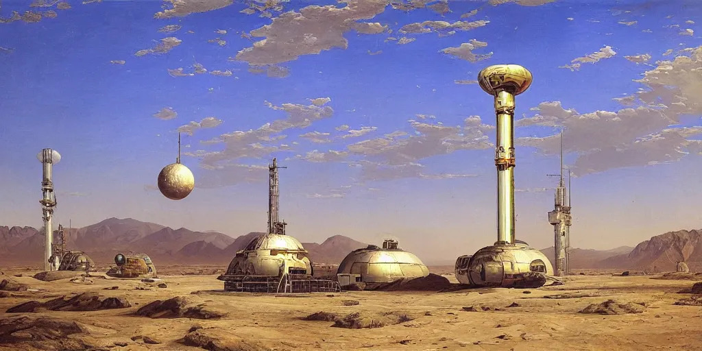 Image similar to soviet space round station in the desert by asher brown durand, stefan koidl, ivan shishkin,