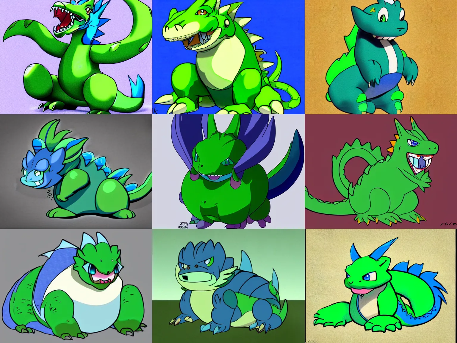 Prompt: a cartoon of a chubby blue and green chubby dragon, concept art by Ken Sugimori, featured on deviantart, furry art, chubby, furaffinity, deviantart hd, cel shading, commission for