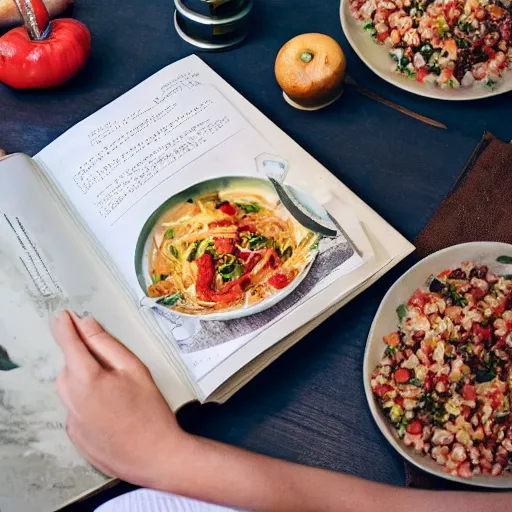 Prompt: a delicious dinner, cookbook photo, good composition