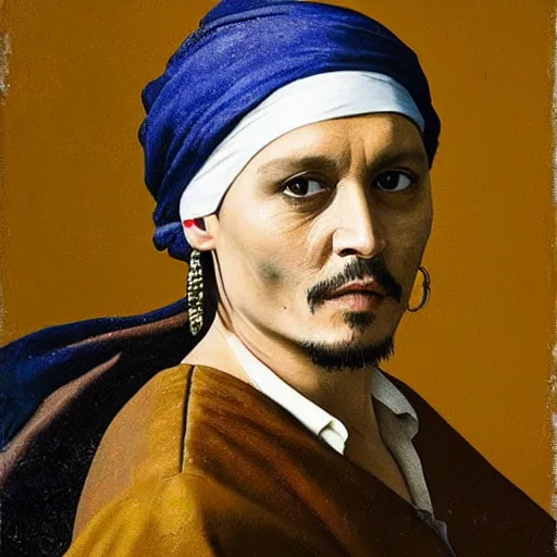 Image similar to Johnny Depp with a pearl earring by Johannes Vermeer