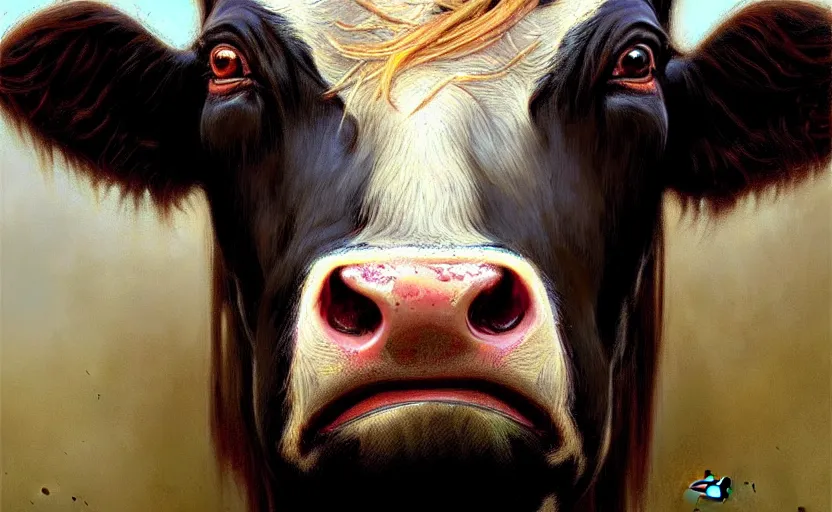 Image similar to cow warrior as a realistic fantasy knight, closeup portrait art by donato giancola and greg rutkowski, realistic face, digital art, trending on artstation, symmetry!!