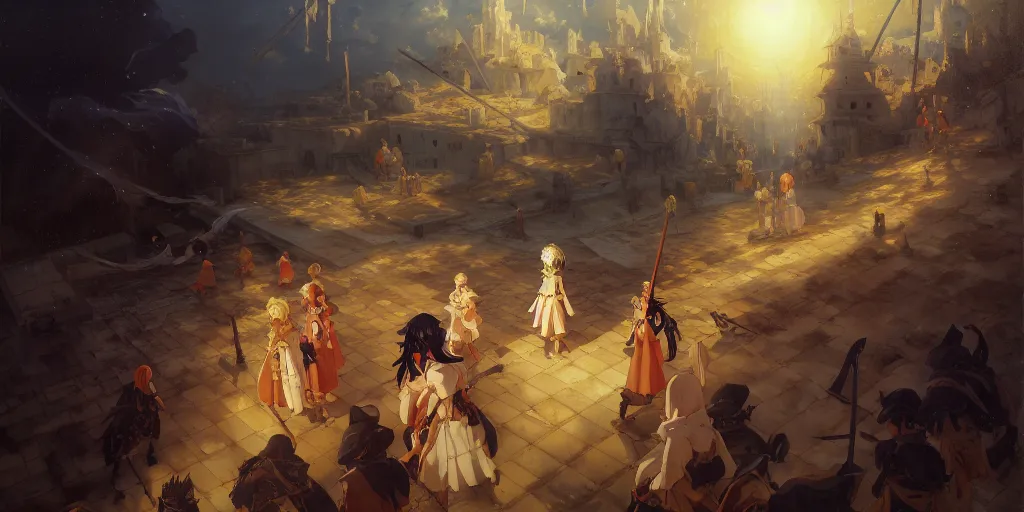 Prompt: baroque oil painting, anime key visual environment concept art, anime maids fighting a crusade in jerusalem, brutalist dark fantasy, trending pixiv fanbox, rule of thirds golden ratio, detail acrylic palette knife, illustrated by hayao miyazaki makoto shinkai jamie wyeth greg rutkowski chiho aoshima