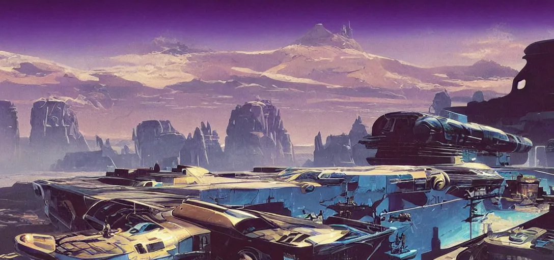 Image similar to a blue desert with distant mountains, by chris foss, syd mead, ralph mcquarie, art station, high detail, award winning, psychedelic and glittering, cinematic composistion