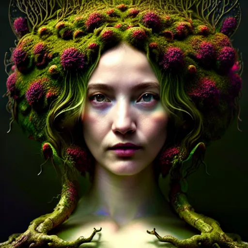 Image similar to a beautiful surreal illustration of dryad highly detailed, liquid oilpaint, doug chiang, gustave dore, leonardo da vinci, trending on artstation, industry, lucid and intricate, rectilinear, digital art, octane, redshift, vray, 8 k, 6 4 megapixels, zbrush central, behance hd, hypermaximalist, well rendered