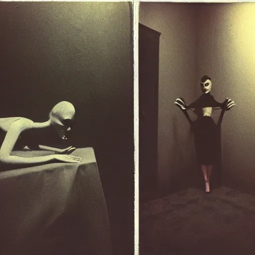 Image similar to vogue giallo photoshoot by annie liebovitz, fritz lang, and beksinski, cursed polaroid, 3 5 mm