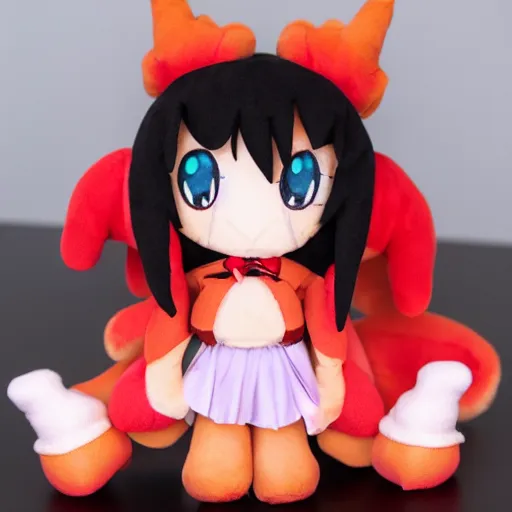 Image similar to cute fumo plush of a girl who lives at the top of a huge fiery volcano