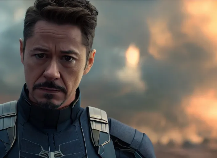 Image similar to film still of Joseph Gordon-Leavitt! as Tony Stark in Avengers Infinity War, 4k