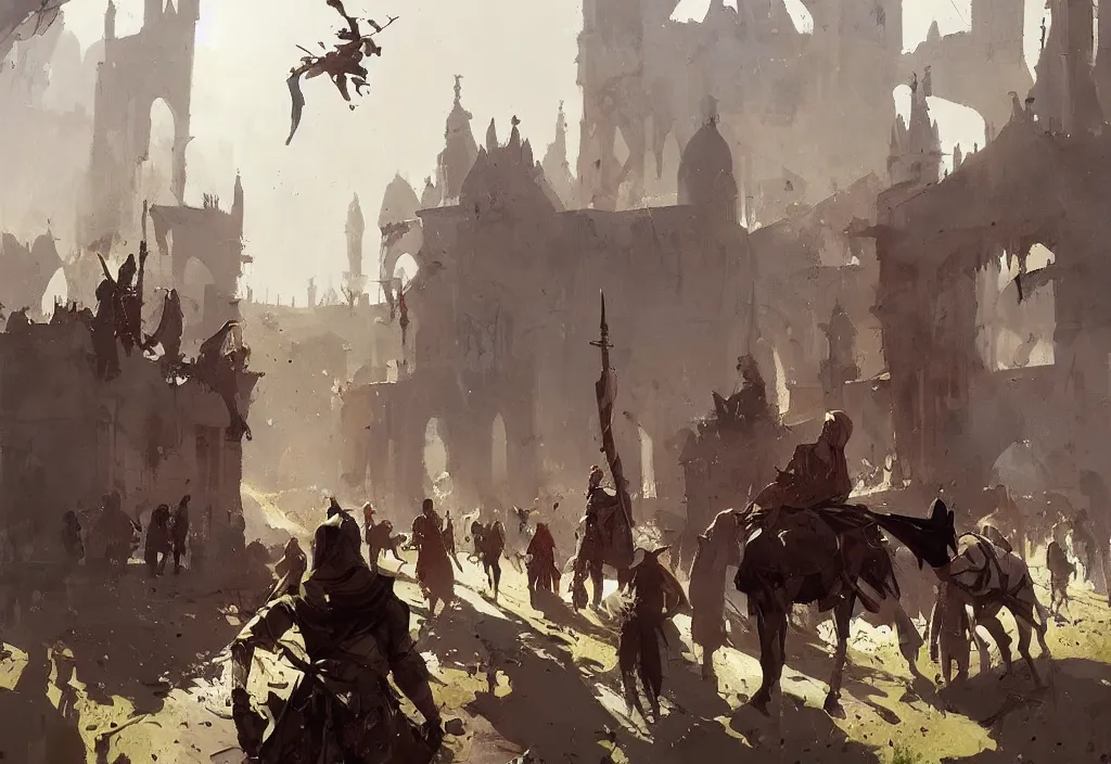 Image similar to ismail inceoglu painting of a medieval situation in the middle ages, painting, trending on artstation, by greg manchess and by craig mullins and by kilian eng and by jake parker