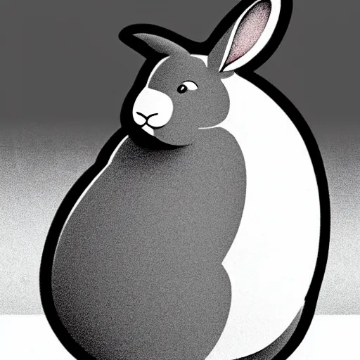 Prompt: book illustration of big chungus, book illustration, monochromatic, white background, black and white image