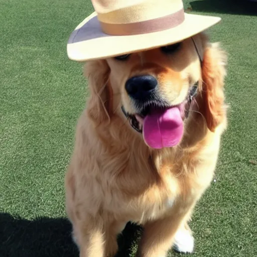 Prompt: a golden retriver dog wearing a fedora