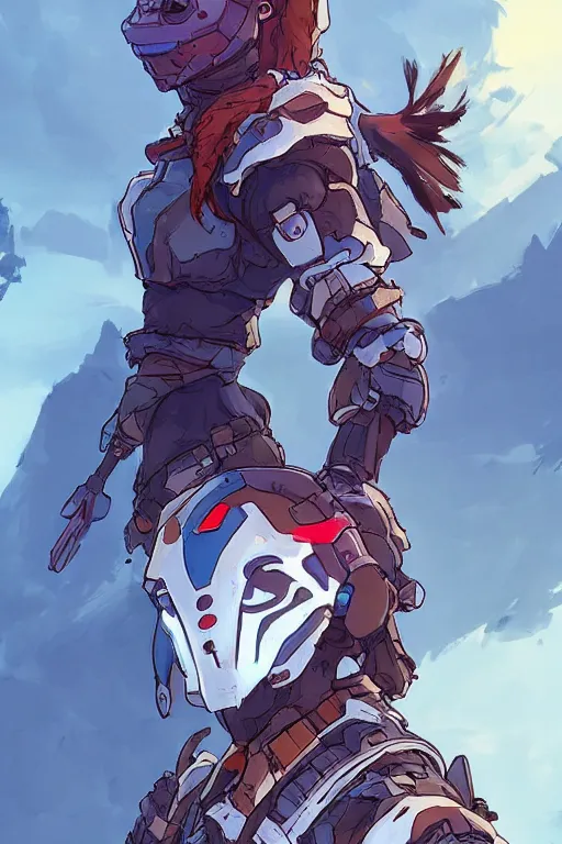 Image similar to combination suit armor aloy horizon forbidden west horizon zero dawn robot ninja mask helmet backpack tribal, art gta 5 comics, official fanart behance hd artstation by jesper ejsing, by rhads, makoto shinkai and lois van baarle, ilya kuvshinov, ossdraws radiating a glowing aura cgi rtx 2 0 2 2