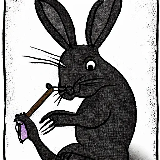 Image similar to a violet rabbit smoking a cigar, cartoon