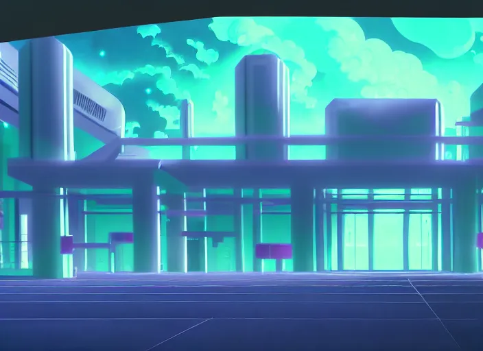 Image similar to a matte painting of a vast sci - fi lab, vaporwave aesthetic, toei animation background, sharp details, cinematic color grading, spooky, halloween