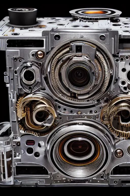 Image similar to A photo of an old opened camera, internals revealed, the most complex looking machine ever made by Annie Lebovitz and Steve McCurry Ultra detailed, hyper realistic, 4k