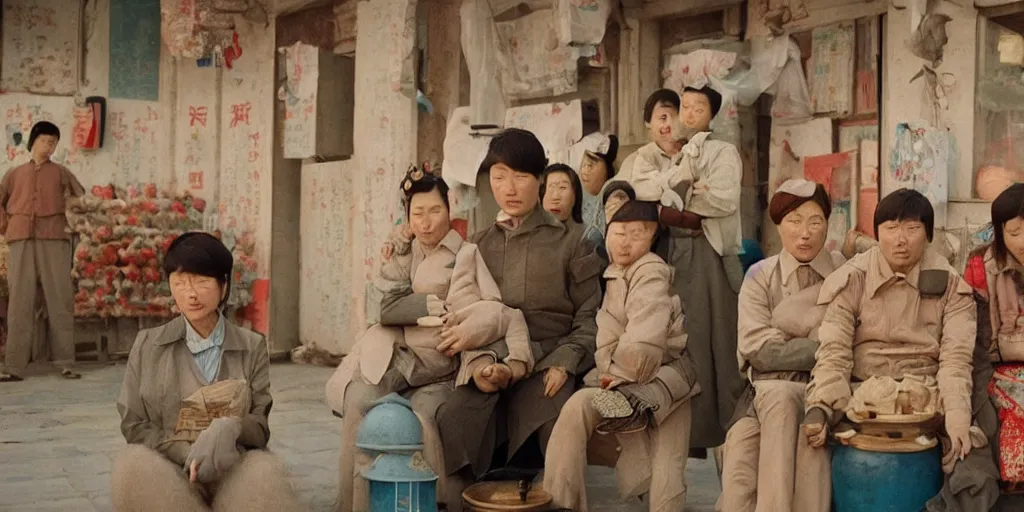 Image similar to film still from wes anderson movie, baotou china,