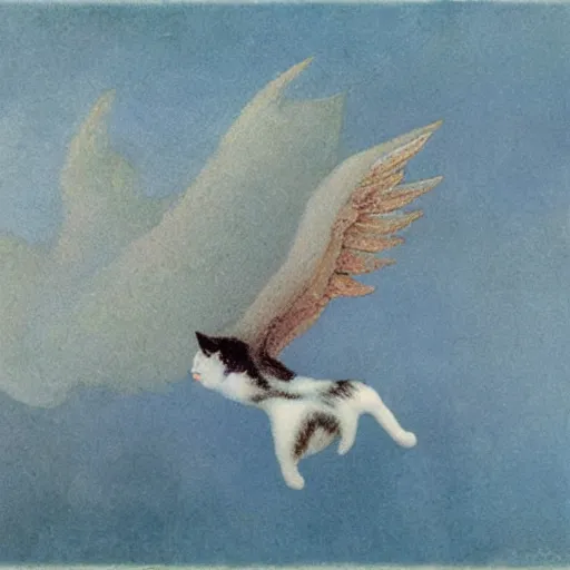 Image similar to a cat with wings an illustration by Michael Sowa, but as photography