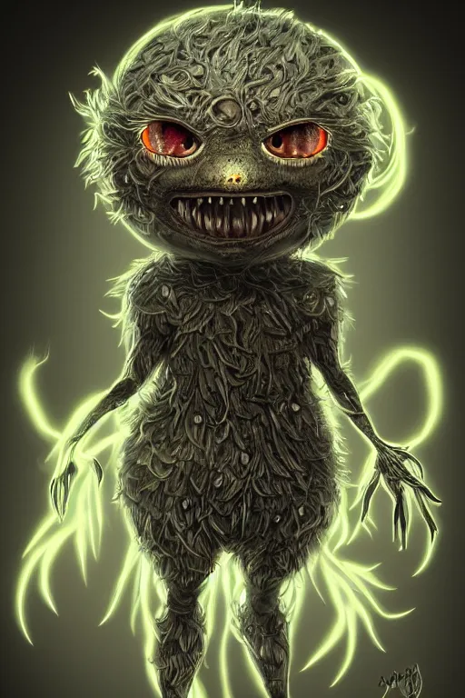 Prompt: a humanoid figure dandelion monster with bulbous glowing eyes, highly detailed, digital art, sharp focus, trending on art station, artichoke, anime art style