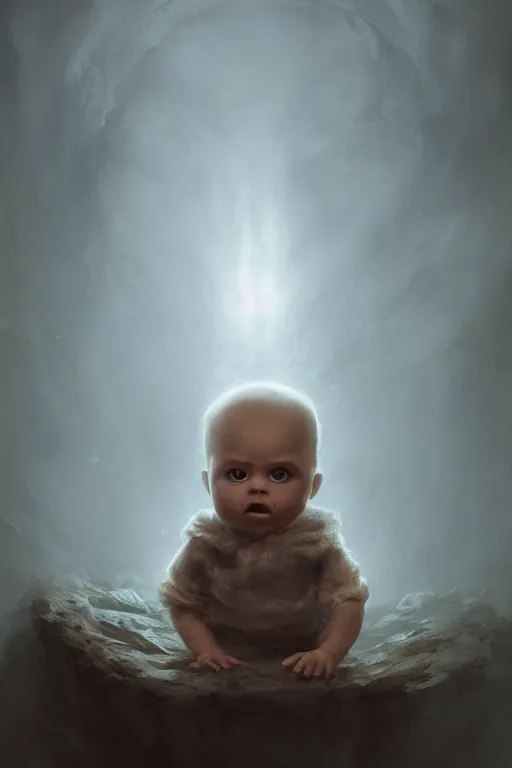 Prompt: a fancy portrait of a scary baby by Greg Rutkowski, Sung Choi, Mitchell Mohrhauser, Maciej Kuciara, Johnson Ting, Maxim Verehin, Peter Konig, final fantasy , mythical, 8k photorealistic, cinematic lighting, HD, high details, atmospheric,