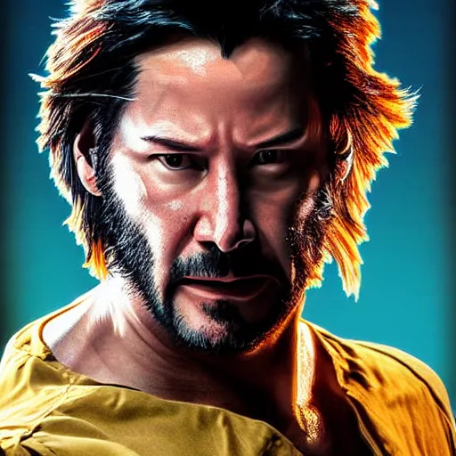 Image similar to keanu reeves as wolverine with yellow mask digital art 4 k detailed super realistic