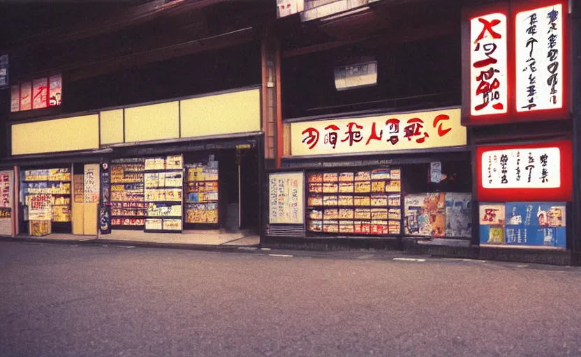 Image similar to japanese convenient store after midnight, 1 9 9 0 s, empty, television screens with static noise, bright fluorescent light