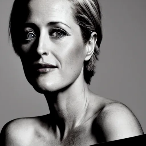 Prompt: photo of a gorgeous 40-year-old Gillian Anderson with pink pixie cut hairstyle by Mario Testino, detailed, head shot, award winning, Sony a7R -