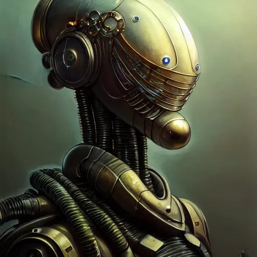 Image similar to low angle shot of a cyberpunk gazmask robot character, intricate, elegant, highly detailed, centered, digital painting, artstation, concept art, smooth, sharp focus, illustration, artgerm, Tomasz Alen Kopera, Peter Mohrbacher, donato giancola, Joseph Christian Leyendecker, WLOP, Boris Vallejo