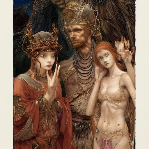 Image similar to disasterpiece truth disciples holy estrangement, by Edgar Maxence and Ross Tran and Michael Whelan and Da Vinci and W.T.M Turner, metal watercolor intricate line drawings, mistakes in the drawing 4k resolution