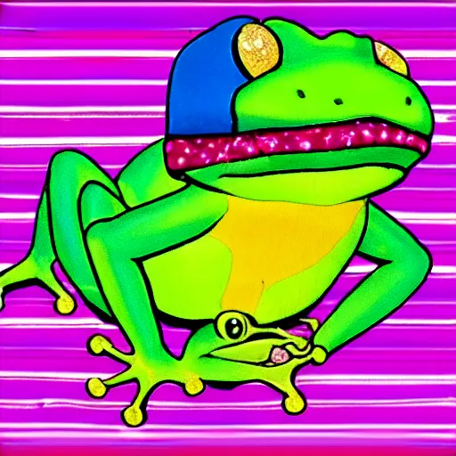 Image similar to a frog with a baseball hat lisa frank