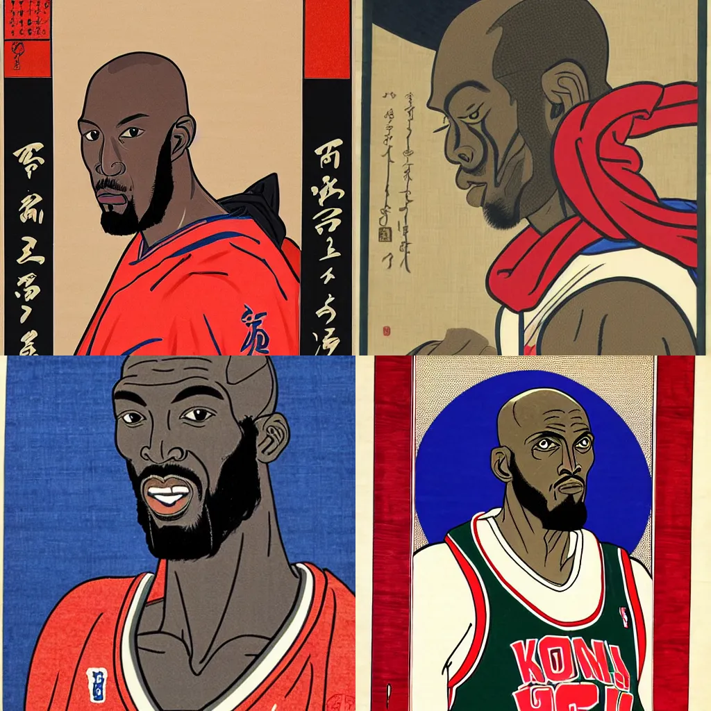 Prompt: Ukiyo-E Portrait of the Kevin Garnett