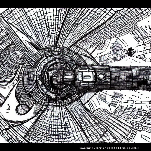 Prompt: space station in the style of Jean Giraud Moebius