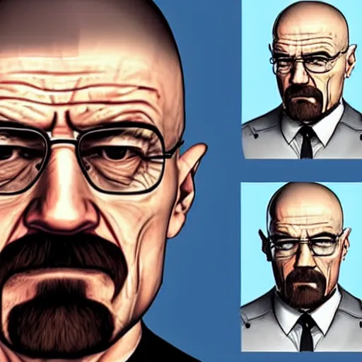 Image similar to walter white as a character on a GTA loading screen